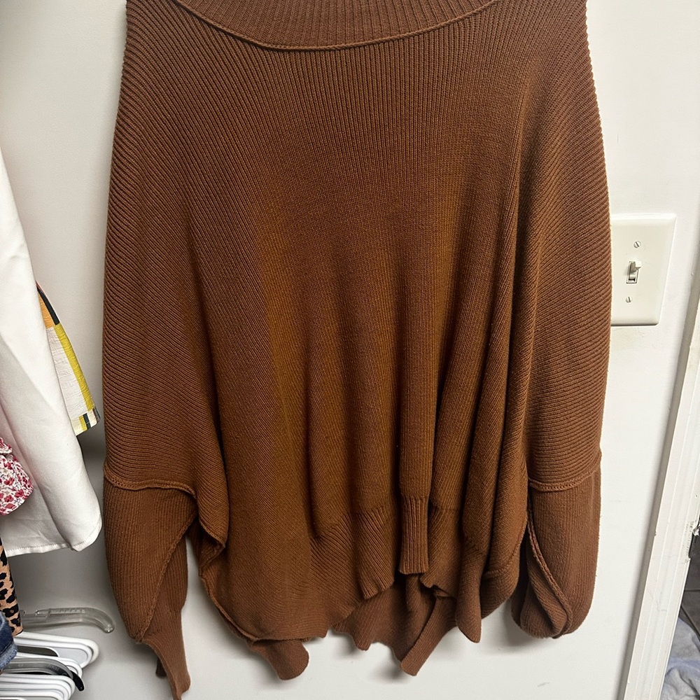 Impressions Brown Cowl Neck Sweater with Relaxed Fit